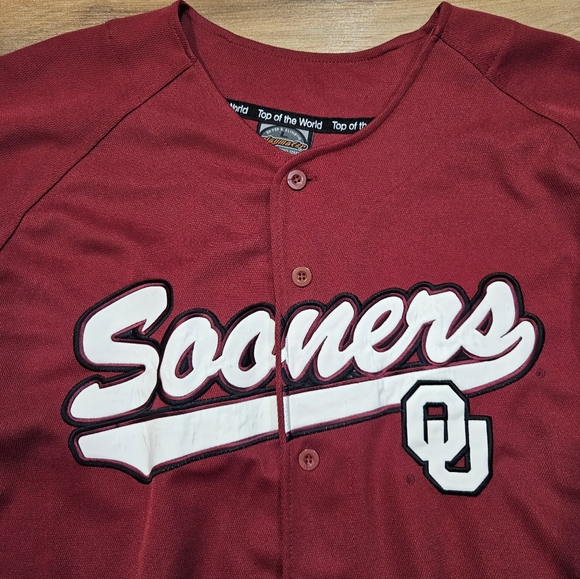 Vintage Oklahoma Sooners Baseball Jersey Men’s Size L Playmaker Top of the World - Picture 3 of 11